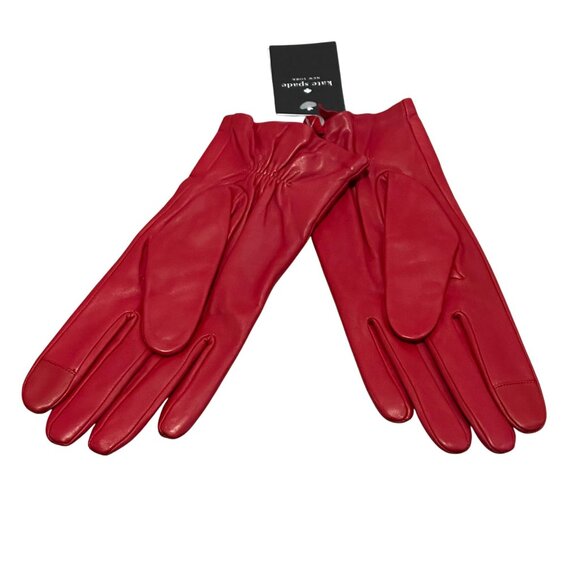 NWT Kate Spade Woman’s floating logo Red Leather Gloves KS1004264 Lava falls XL - Picture 2 of 4